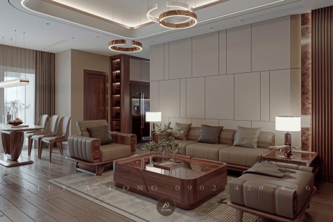 Thiết kế - Thi công nội thất chung cư gỗ óc chó tại Hoàng Đạo Thúy, Hà Nội - Chị Quỳnh